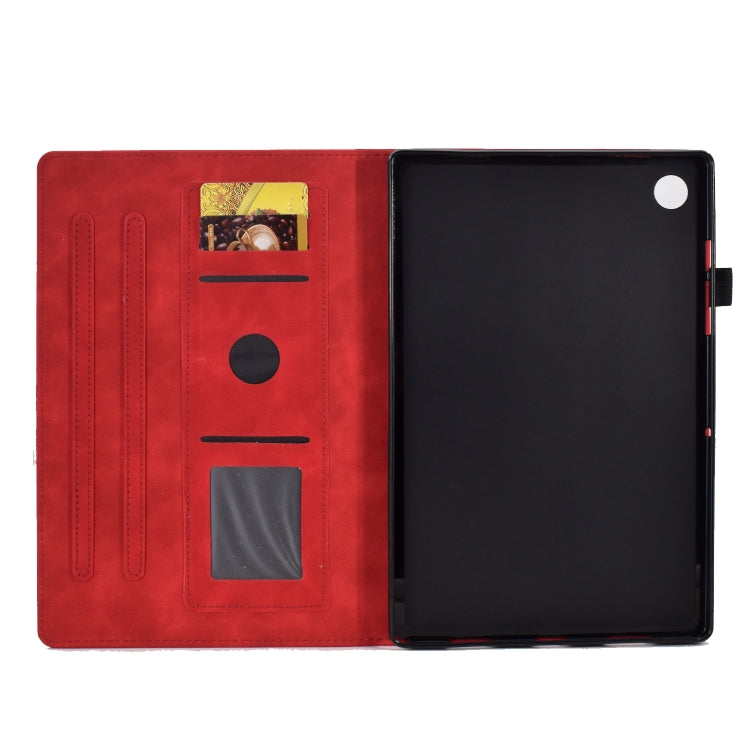 For Lenovo Tab M10 Plus 3rd Gen Peony Butterfly Embossed Leather Smart Tablet Case(Red)