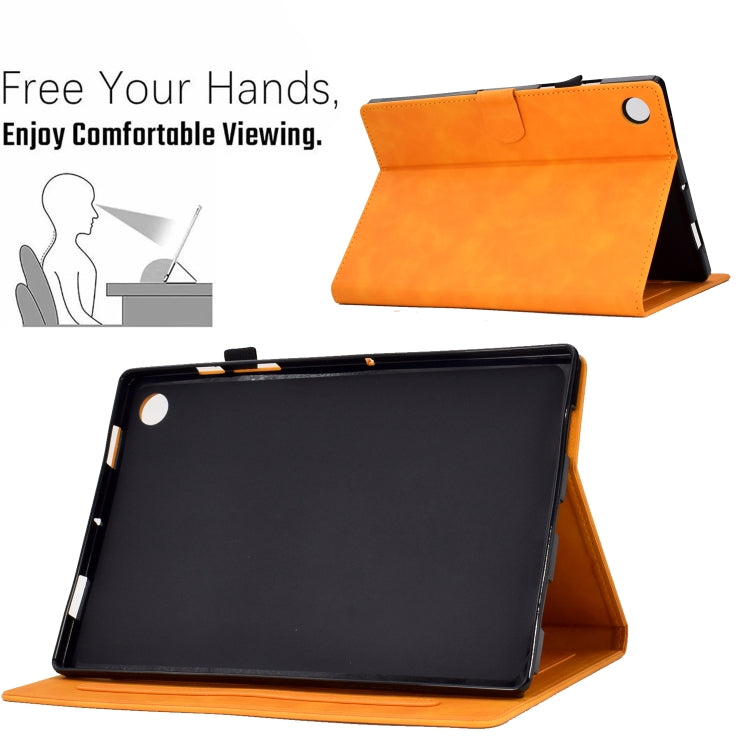 For Lenovo Tab M10 Plus 3rd Gen Peony Butterfly Embossed Leather Smart Tablet Case(Khaki)