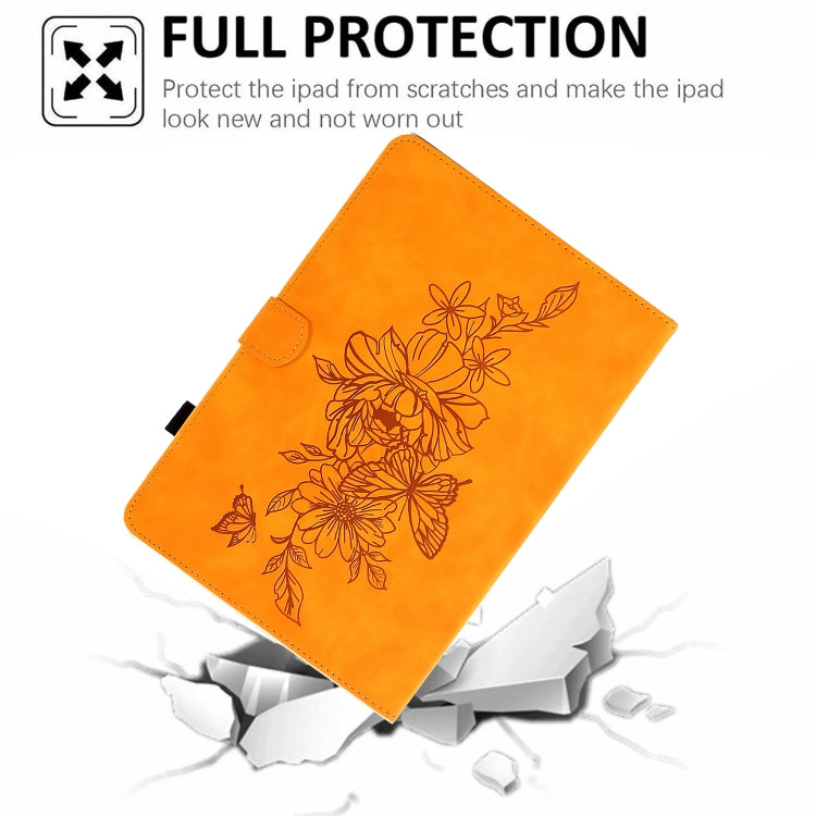For Lenovo Tab M10 Plus 3rd Gen Peony Butterfly Embossed Leather Smart Tablet Case(Khaki)