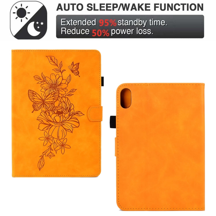 For Lenovo Tab P11 Peony Butterfly Embossed Leather Smart Tablet Case(Khaki)