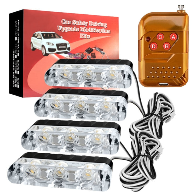 4 in 1 Car 12LEDs Grille Flash Lights Warning Lights with Wireless Remote Control, Color:Red Blue