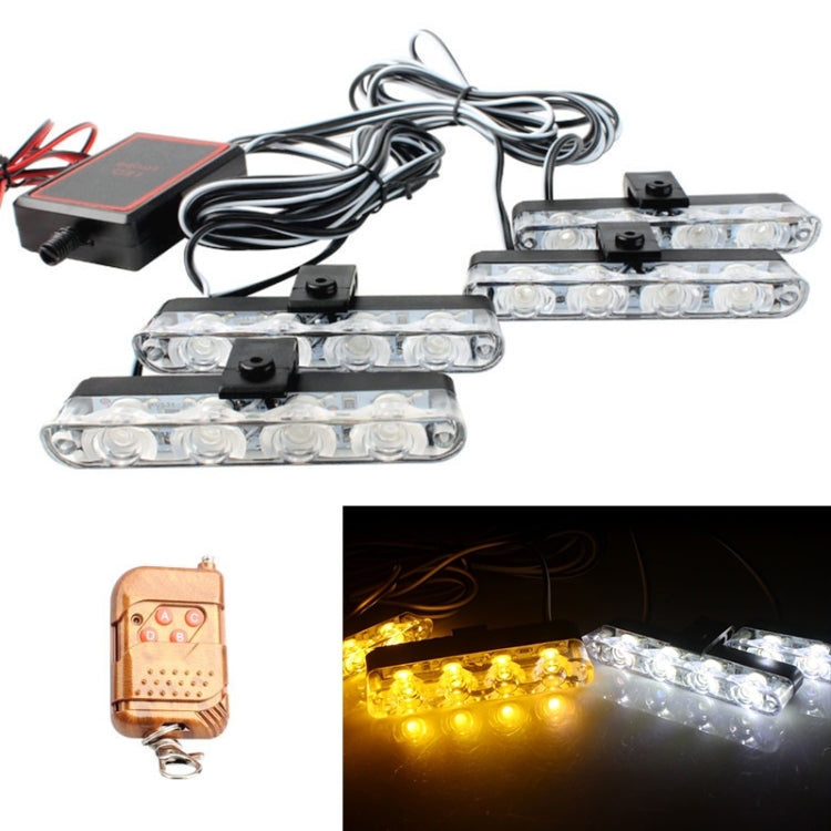4 in 1 Car 16LEDs Grille Flash Lights Warning Lights with Wireless Remote Control(White Yellow)