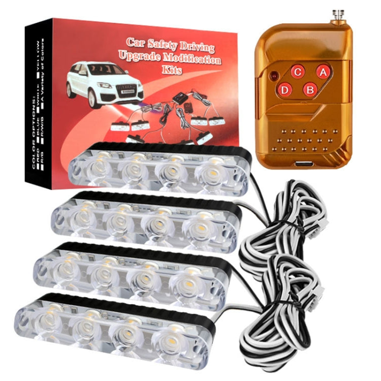 4 in 1 Car 16LEDs Grille Flash Lights Warning Lights with Wireless Remote Control(White Red)