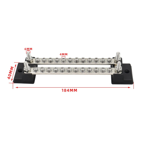 CP-3053 150A 12-48V RV Yacht Double-row 12-way Busbar with 28pcs Terminals(Black)
