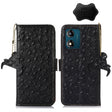 For Motorola Moto E13 4G 2023 Ostrich Pattern Genuine Leather RFID Phone Case(Black) - Motorola Cases by PMC TechLife | Online Shopping South Africa | PMC TechLife | Buy Now Pay Later Mobicred