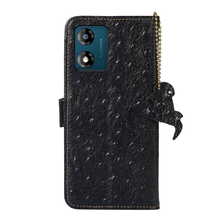 For Motorola Moto E13 4G 2023 Ostrich Pattern Genuine Leather RFID Phone Case(Black)