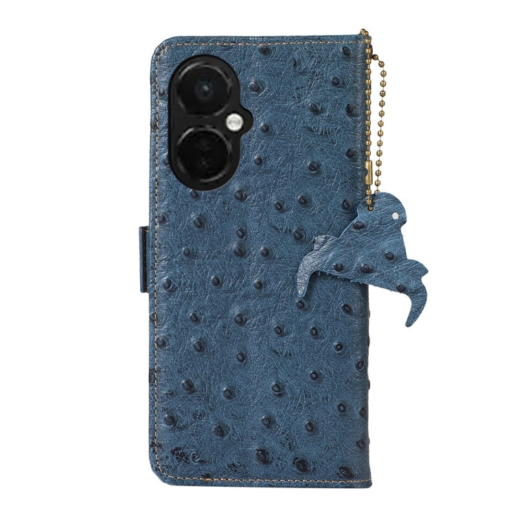 For OnePlus Nord CE 3 Lite Ostrich Pattern Genuine Leather RFID Phone Case(Blue)
