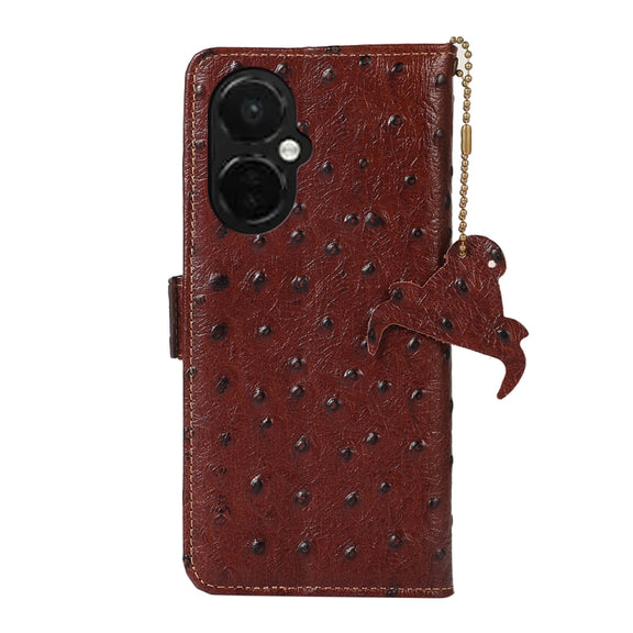 For OnePlus Nord CE 3 Lite Ostrich Pattern Genuine Leather RFID Phone Case(Coffee)