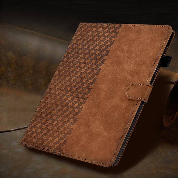 For Huawei MatePad T5 10.0 Rhombus Embossed Leather Smart Tablet Case(Brown)