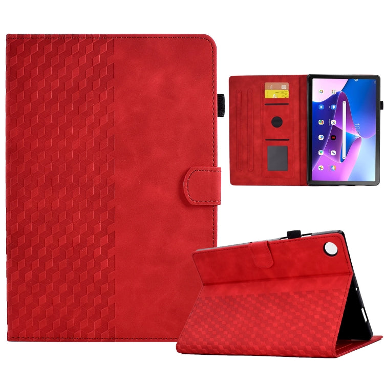 For Lenovo Tab M10 Plus Gen 3 Rhombus Embossed Leather Smart Tablet Case(Red)