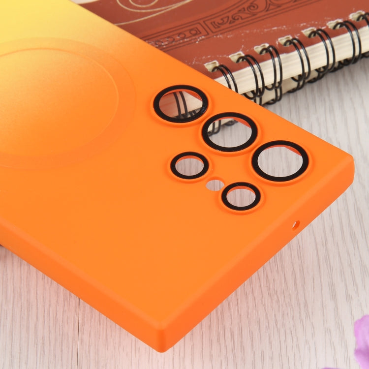 For Samsung Galaxy S23 5G Liquid TPU Silicone Gradient MagSafe Phone Case(Orange Yellow)
