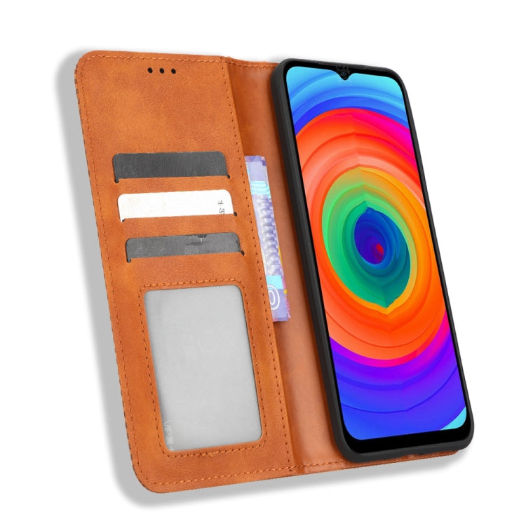 For Ulefone Note 14 Magnetic Buckle Retro Texture Leather Phone Case(Brown)