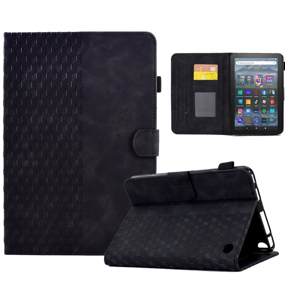 For Amazon Kindle Fire 7 2022 Rhombus Embossed Leather Tablet Case(Black)
