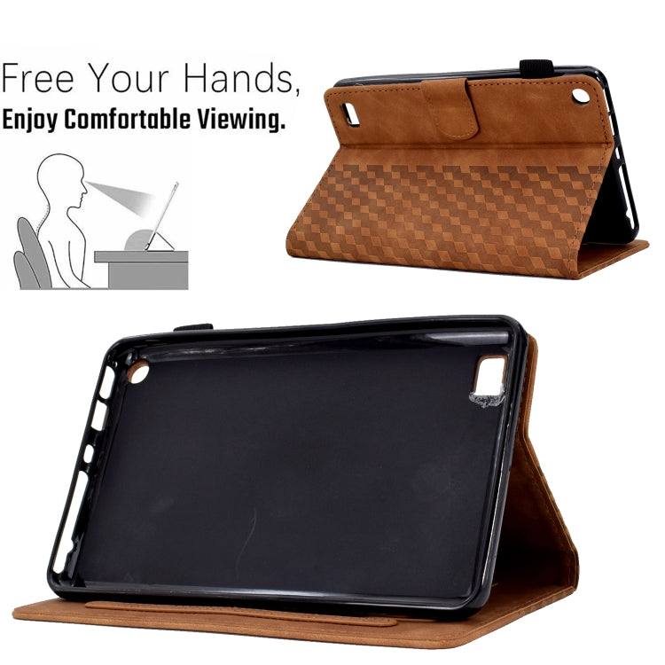 For Amazon Kindle Fire 7 2019 / 2017 / 2015 Rhombus Embossed Leather Tablet Case(Brown)