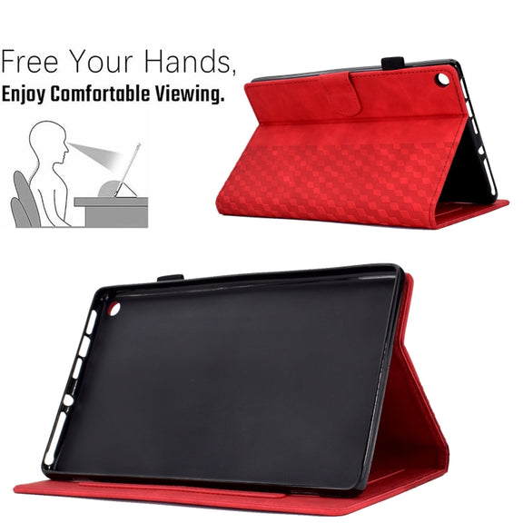 For Amazon Kindle Fire HD8 2018 / 2017 / 2016 Rhombus Embossed Leather Tablet Case(Red)