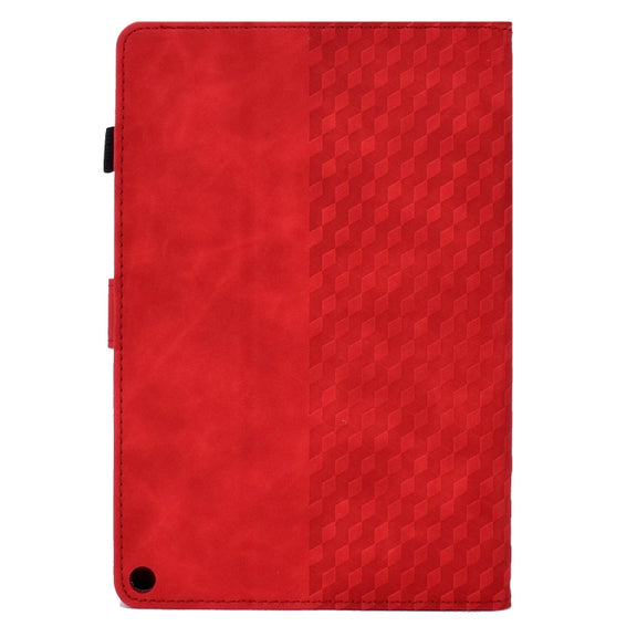 For Amazon Kindle Fire HD10 Plus 2021 Rhombus Embossed Leather Tablet Case(Red)
