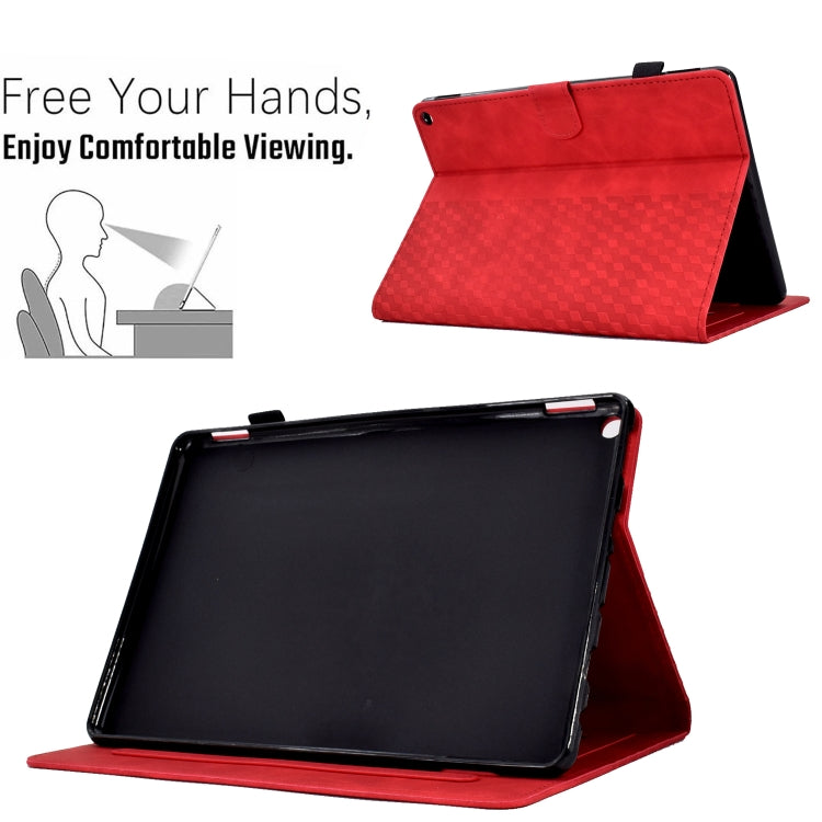 For Amazon Kindle Fire HD10 Plus 2021 Rhombus Embossed Leather Tablet Case(Red)