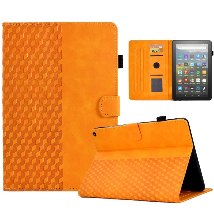 For Amazon Kindle Fire HD10 Plus 2021 Rhombus Embossed Leather Tablet Case(Khaki)
