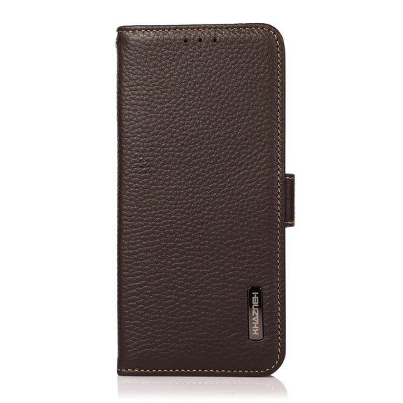 For Motorola Moto G73 5G KHAZNEH Side-Magnetic Litchi Genuine Leather RFID Phone Case(Brown)