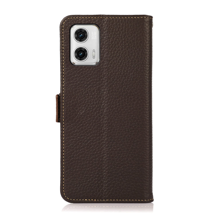 For Motorola Moto G73 5G KHAZNEH Side-Magnetic Litchi Genuine Leather RFID Phone Case(Brown)