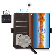 For Motorola Moto G73 5G KHAZNEH Side-Magnetic Litchi Genuine Leather RFID Phone Case(Brown)