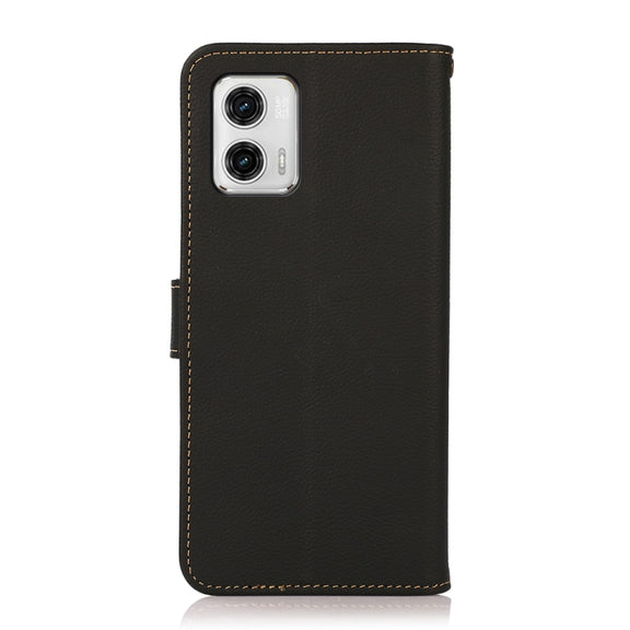 For Motorola Moto G73 5G KHAZNEH Custer Texture RFID Genuine Leather Phone Case(Black)