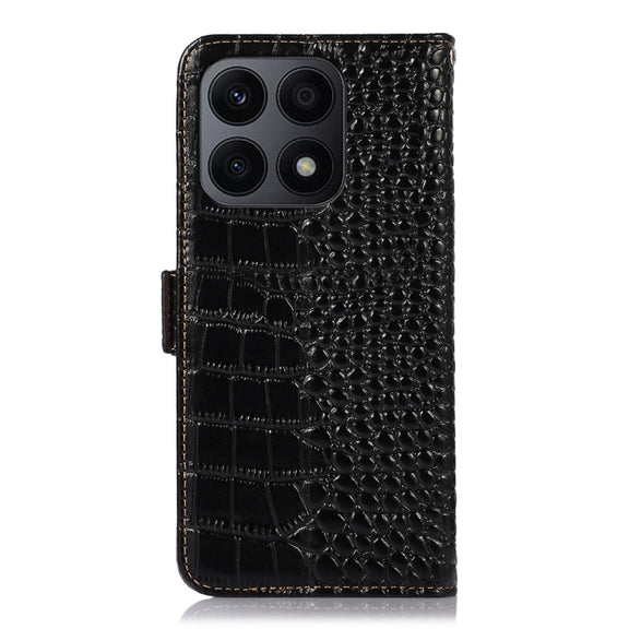 For Honor X8a 4G Crocodile Top Layer Cowhide Leather Phone Case(Black)