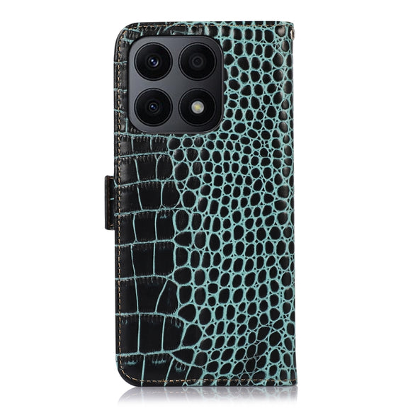For Honor X8a 4G Crocodile Top Layer Cowhide Leather Phone Case(Green)