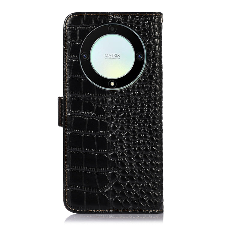 For Honor X9a/X40 5G Crocodile Top Layer Cowhide Leather Phone Case(Black)