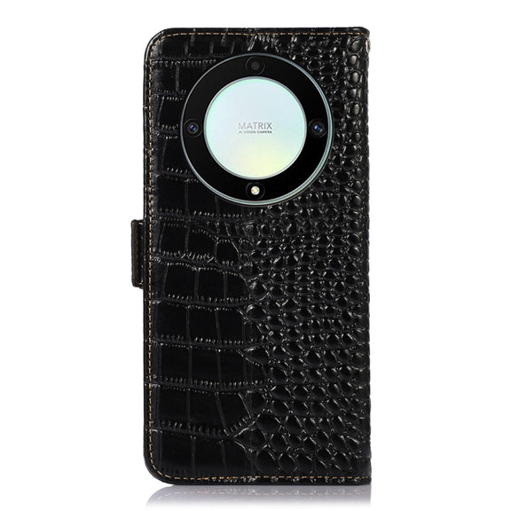 For Honor X9a/X40 5G Crocodile Top Layer Cowhide Leather Phone Case(Black)