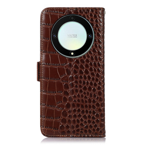 For Honor X9a/X40 5G Crocodile Top Layer Cowhide Leather Phone Case(Brown)