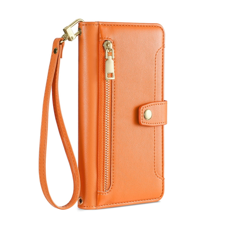 For Motorola Moto E13 4G Sheep Texture Cross-body Zipper Wallet Leather Phone Case(Orange)