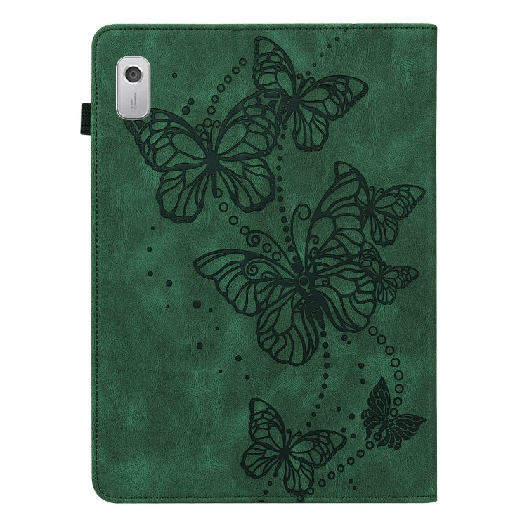 For Lenovo Tab M8 4th Gen Embossed Butterfly Pattern Leather Tablet Case(Green)