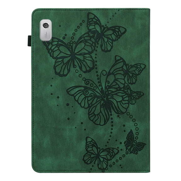 For Lenovo Tab M8 4th Gen Embossed Butterfly Pattern Leather Tablet Case(Green)