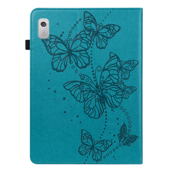 For Lenovo Tab M8 4th Gen Embossed Butterfly Pattern Leather Tablet Case(Blue)