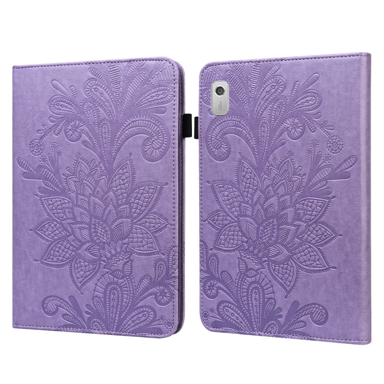 For Lenovo Tab M8 4th Gen Lace Flower Embossing Pattern Leather Tablet Case(Purple)