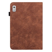 For Lenovo Tab M8 4th Gen Lace Flower Embossing Pattern Leather Tablet Case(Brown)