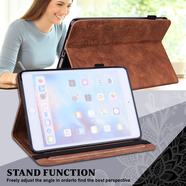 For Lenovo Tab M8 4th Gen Lace Flower Embossing Pattern Leather Tablet Case(Brown)