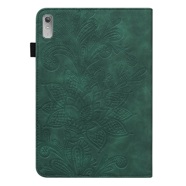 For Lenovo Pad Plus 2023 11.5 inch / Tab P11 Gen 2 Lace Flower Embossing Pattern Leather Tablet Case(Green)