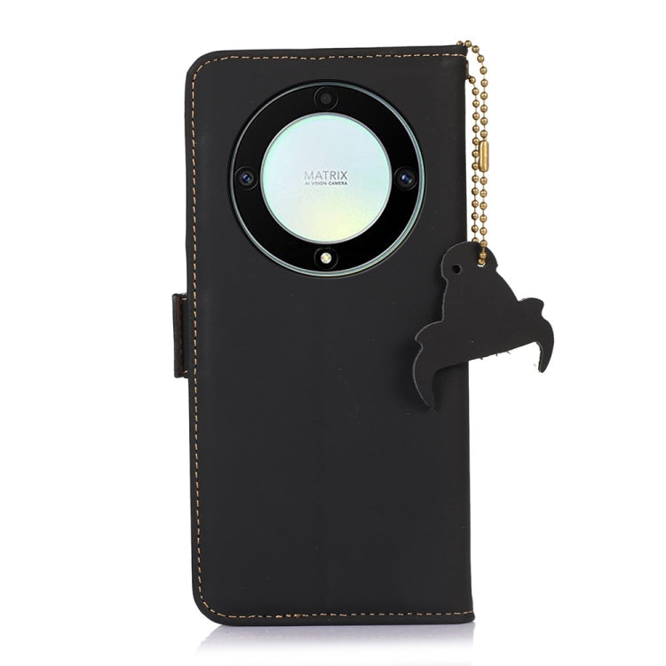 For Honor X9a 4G Genuine Leather Magnetic RFID Leather Phone Case(Black)