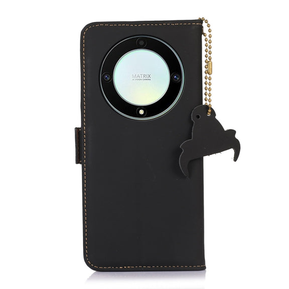 For Honor X9a 4G Genuine Leather Magnetic RFID Leather Phone Case(Black)