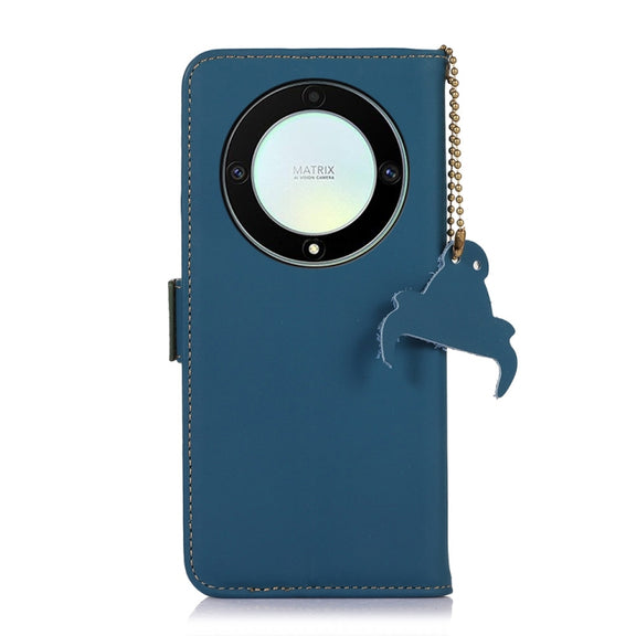 For Honor X9a 4G Genuine Leather Magnetic RFID Leather Phone Case(Blue)