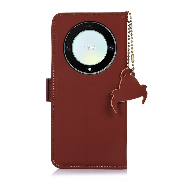 For Honor X9a 4G Genuine Leather Magnetic RFID Leather Phone Case(Coffee)
