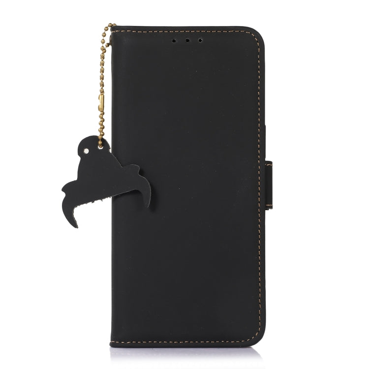 For Honor X8a 4G Genuine Leather Magnetic RFID Leather Phone Case(Black)