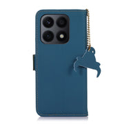 For Honor X8a 4G Genuine Leather Magnetic RFID Leather Phone Case(Blue)