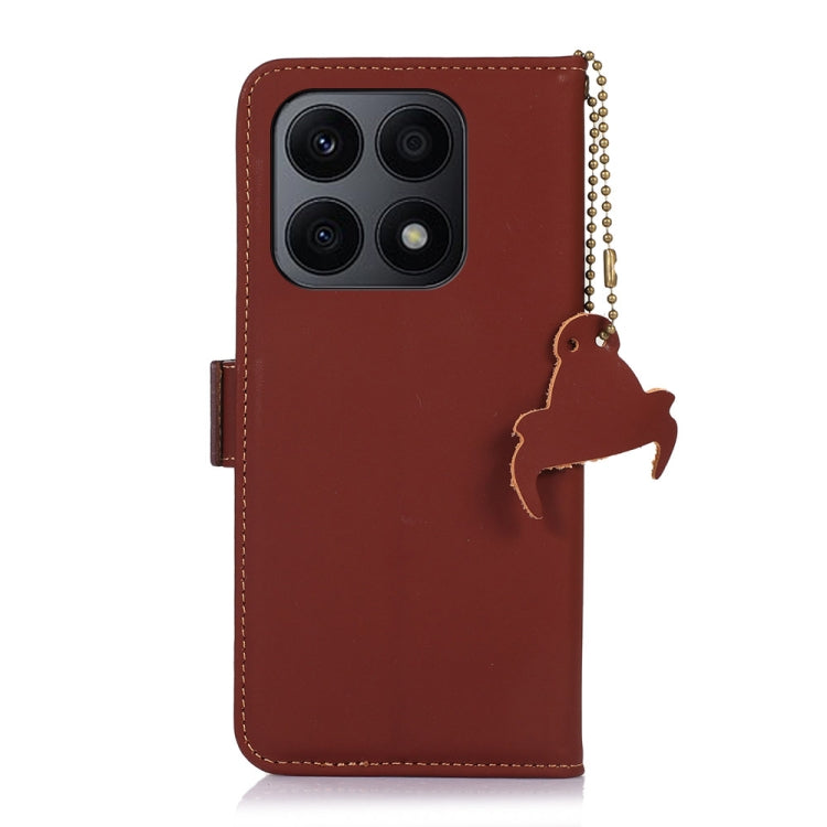 For Honor X8a 4G Genuine Leather Magnetic RFID Leather Phone Case(Coffee)