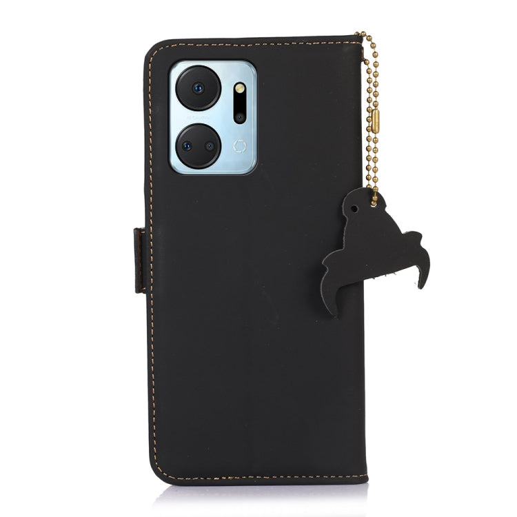 For Honor X7a 4G Genuine Leather Magnetic RFID Leather Phone Case(Black)
