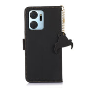 For Honor X7a 4G Genuine Leather Magnetic RFID Leather Phone Case(Black)