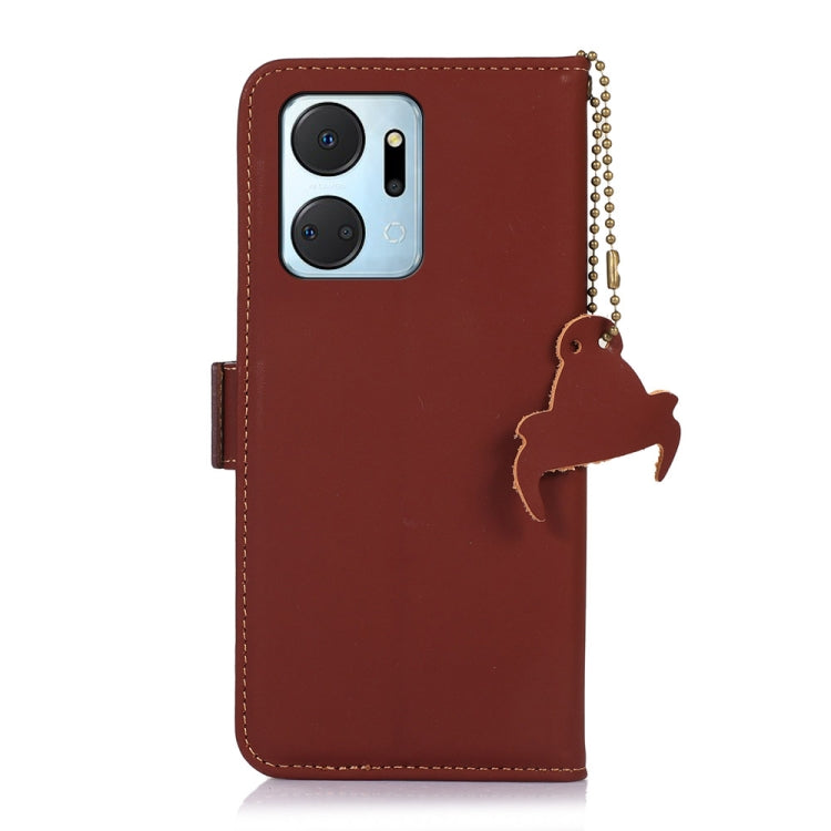 For Honor X7a 4G Genuine Leather Magnetic RFID Leather Phone Case(Coffee)