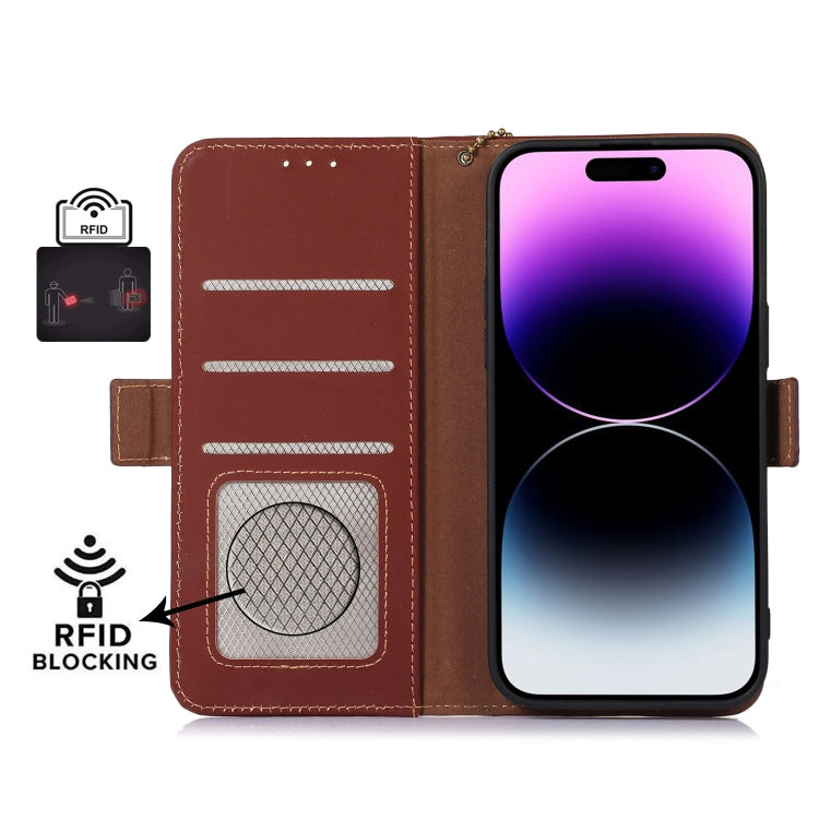 For Honor X7a 4G Genuine Leather Magnetic RFID Leather Phone Case(Coffee)